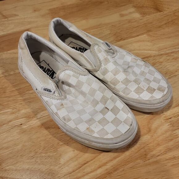 Us Women's Size 6 Vans Checkerboard Slides Beige White 9" - Picture 1 of 7